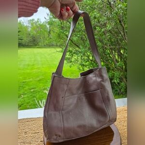 Gray Leather Shoulder Bag